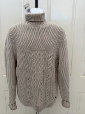 BARBOUR Taupe Cable Knit Turtleneck Sweater Sz M